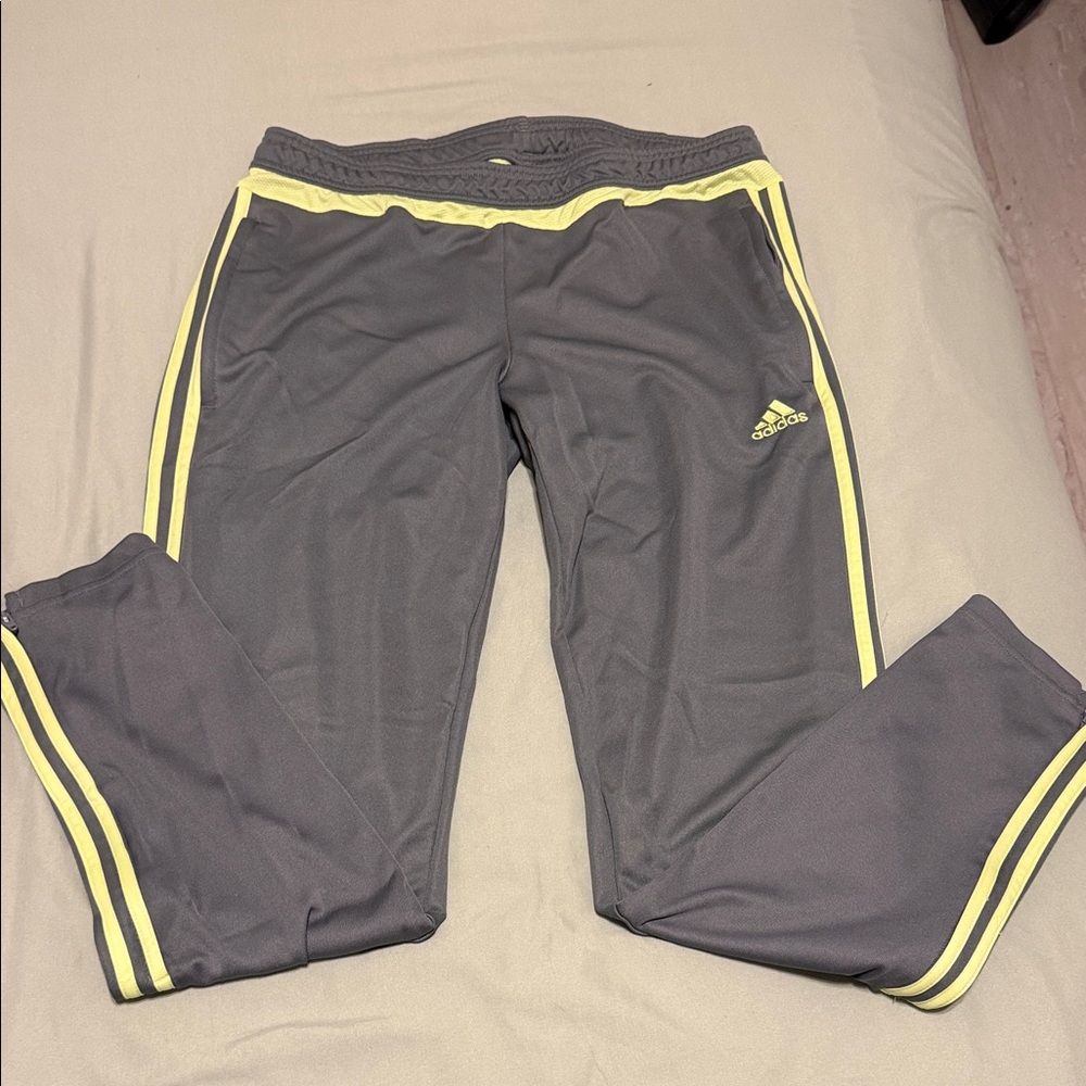 Adidas Charcoal Joggers with Neon Yellow Stripes